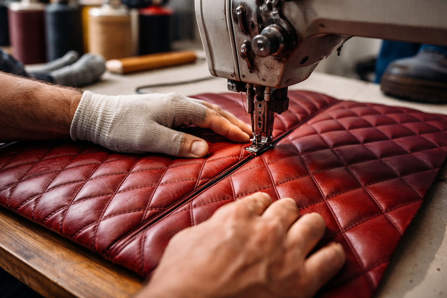 Craftsman working on marine upholstery